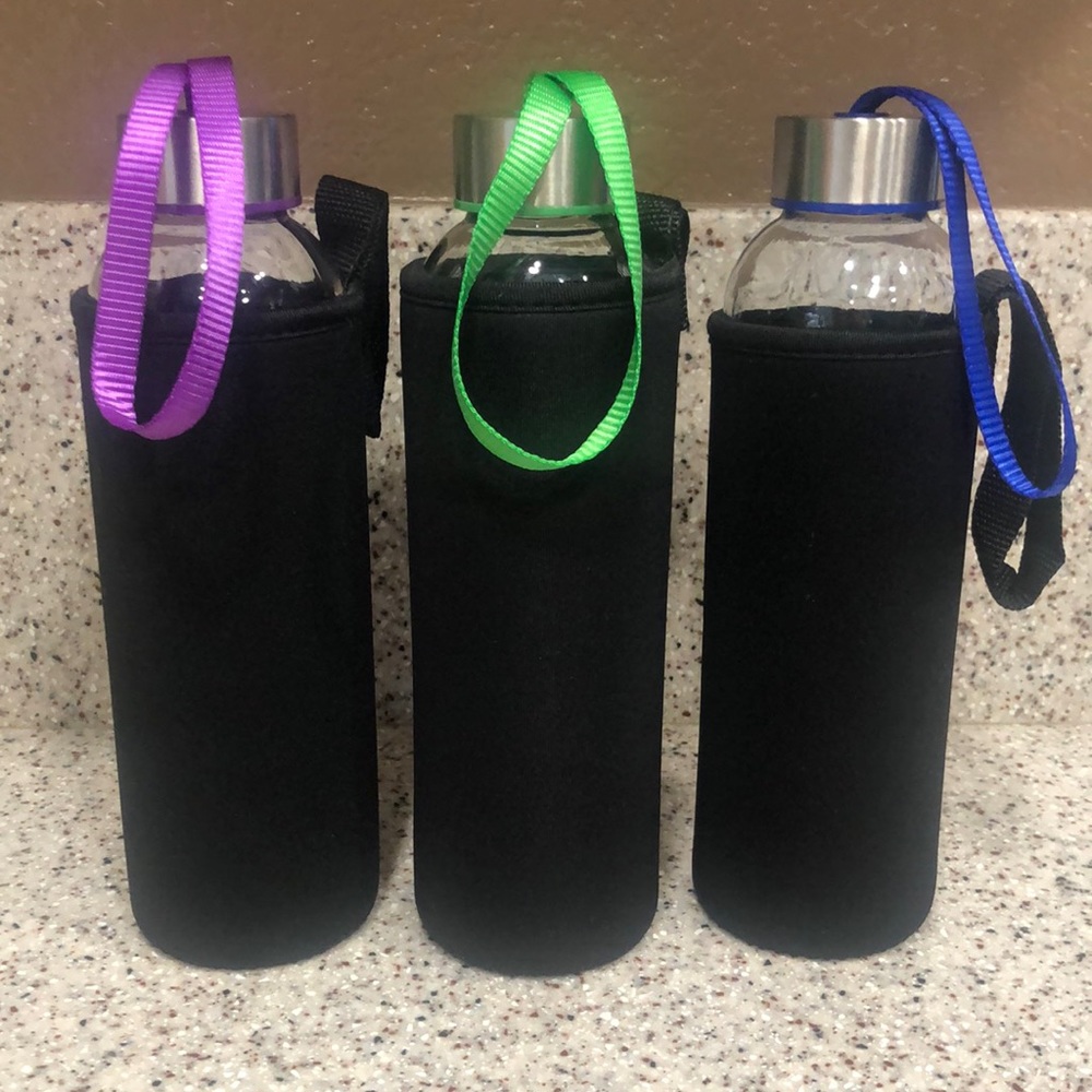 Set of 3 Glass Bottles w/sleeves